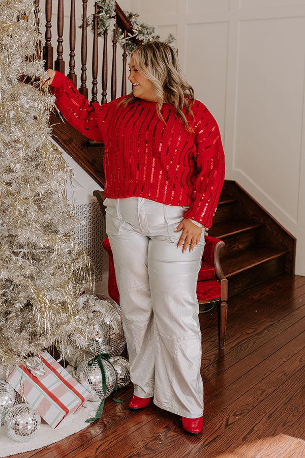 Holiday Fun Sequin Sweater in Red Curves