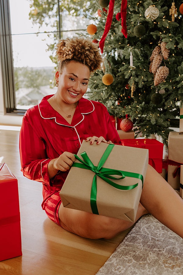 Calm Energy Satin Pajama Top in Crimson Curves