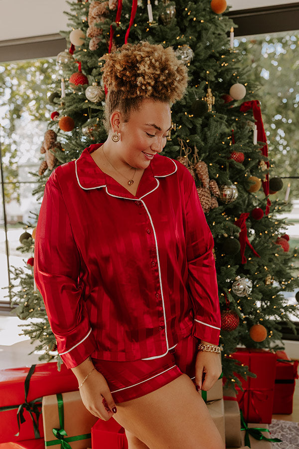 Calm Energy Satin Pajama Top in Crimson Curves Image - 2