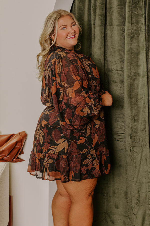 Luxury Excursions Floral Mini Dress in Black Curves