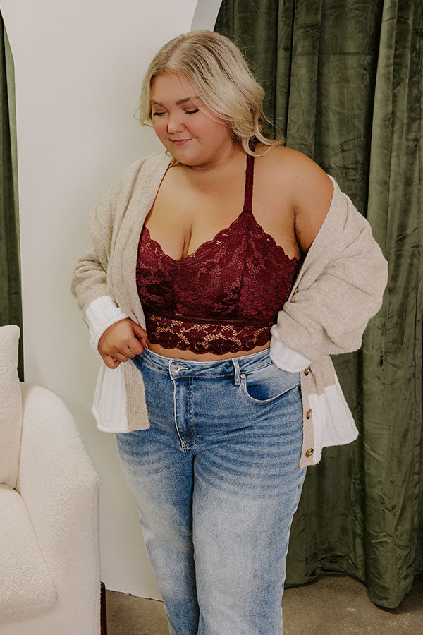 The Juliette Racerback Lace Bralette in Wine Curves