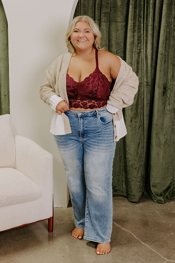 The Juliette Racerback Lace Bralette in Wine Curves