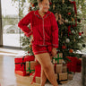 Calm Energy Satin Pajama Shorts in Crimson Curves Image - 1