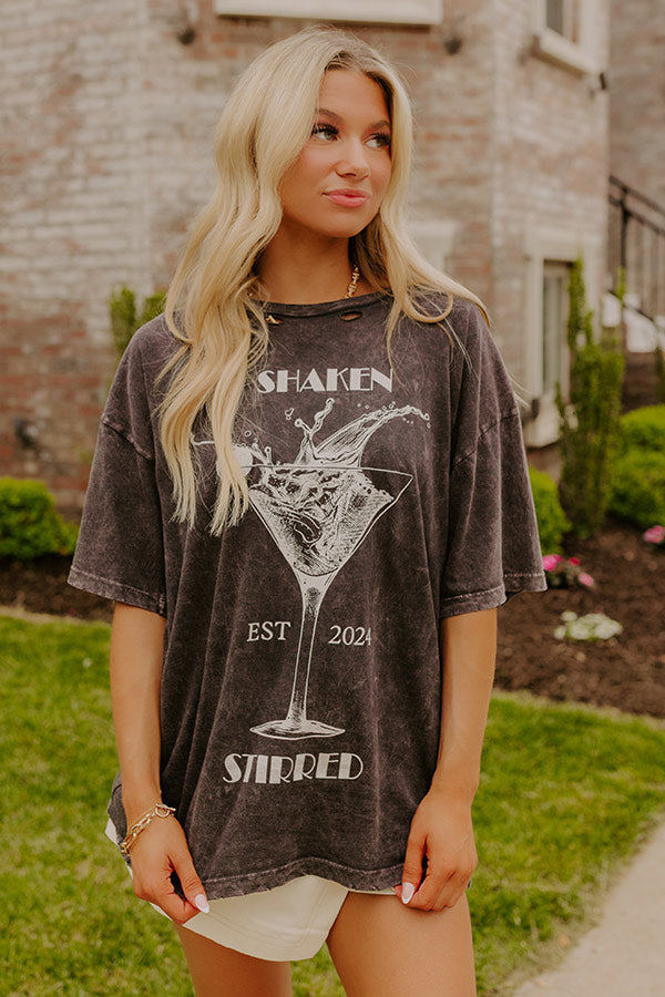 Shaken And Stirred Distressed Martini Graphic Tee Image - 3