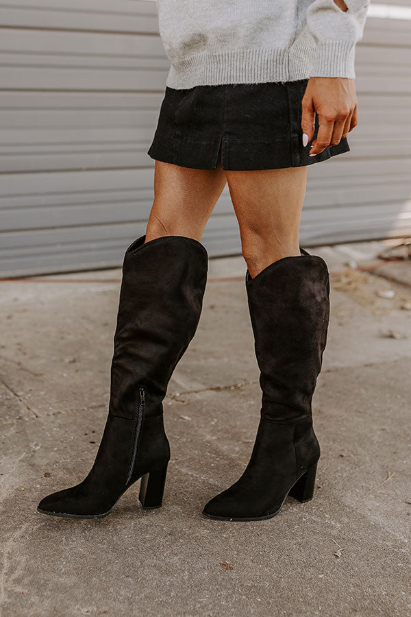 The Aria Faux Suede Knee High Boot in Black