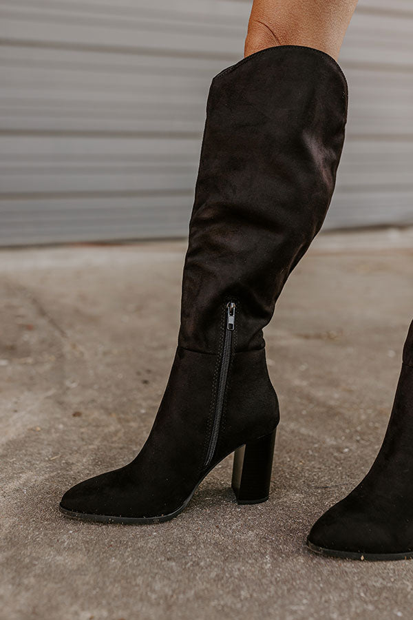 The Aria Faux Suede Knee High Boot in Black