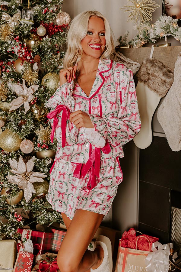 Christmas Dreaming Satin Pajama Top in Light Pink