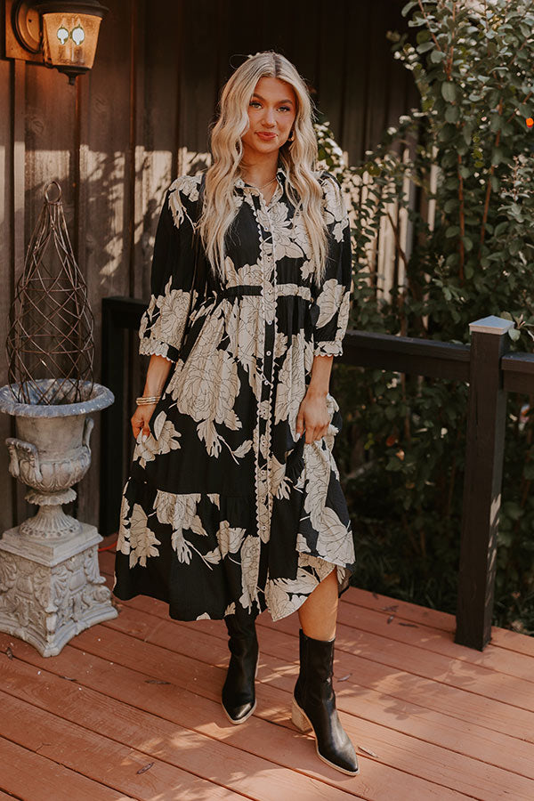 Bistro Bound Floral Midi in Black