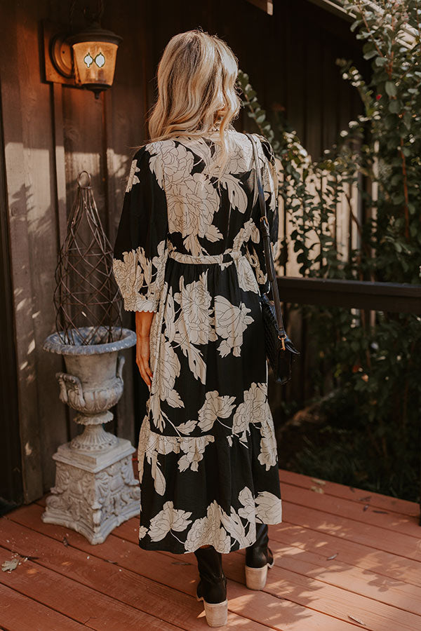 Bistro Bound Floral Midi in Black