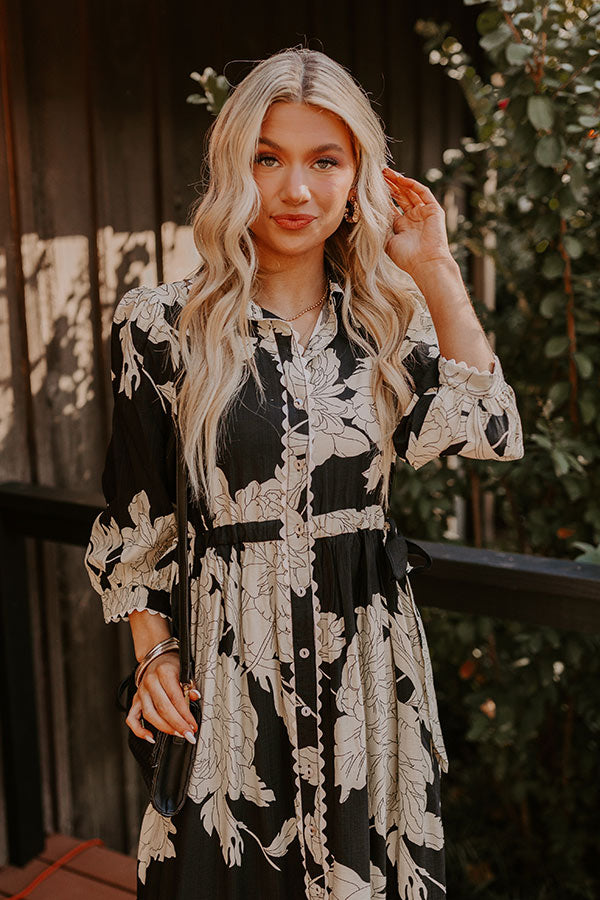 Bistro Bound Floral Midi in Black