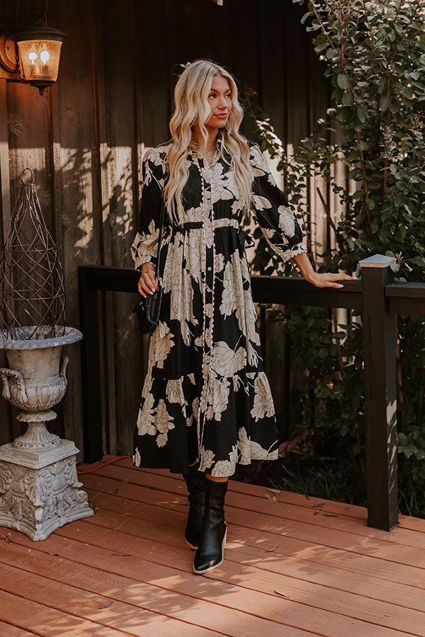 Bistro Bound Floral Midi in Black