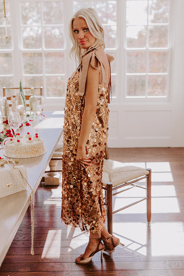 copper sequin dress Floral long sleeve gown 16 / Copper Length 40.5 Full Of Glam Sequin Midi