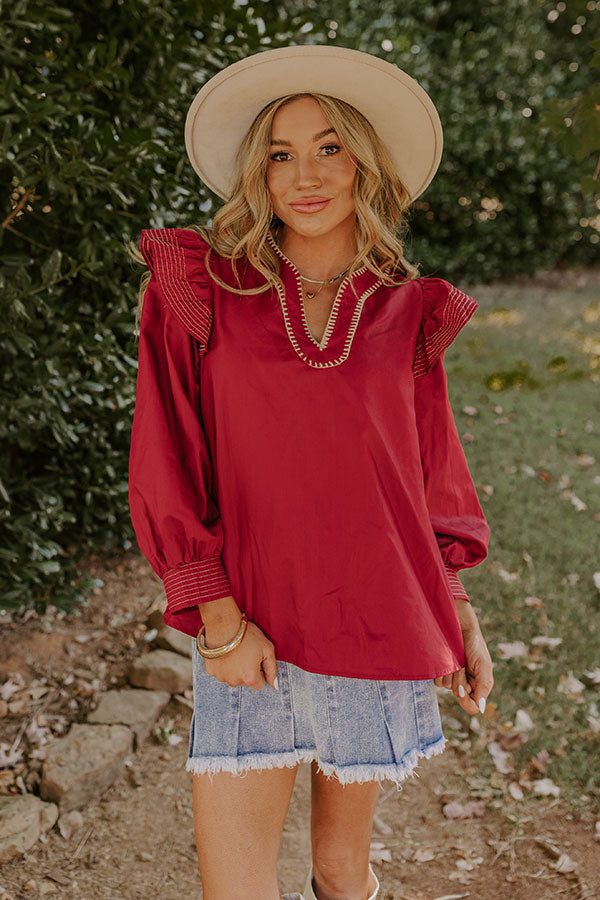 Chic Moment Ruffle Top in Crimson