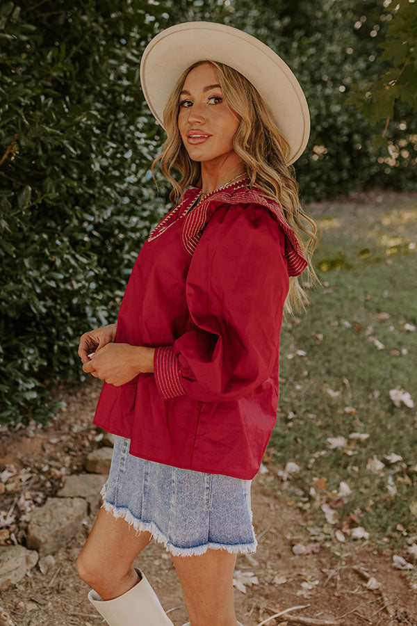 Chic Moment Ruffle Top in Crimson