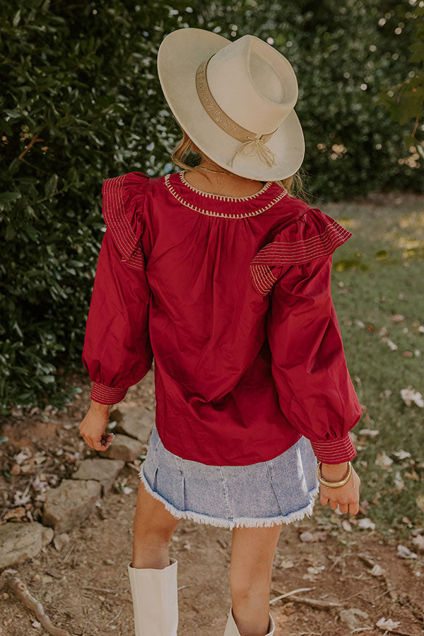 Chic Moment Ruffle Top in Crimson