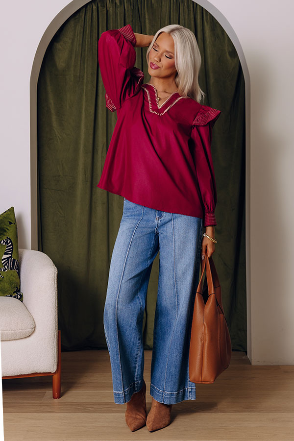 Chic Moment Ruffle Top in Crimson Image - 2