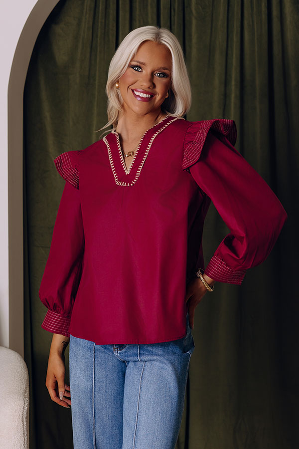 Chic Moment Ruffle Top in Crimson Image - 1