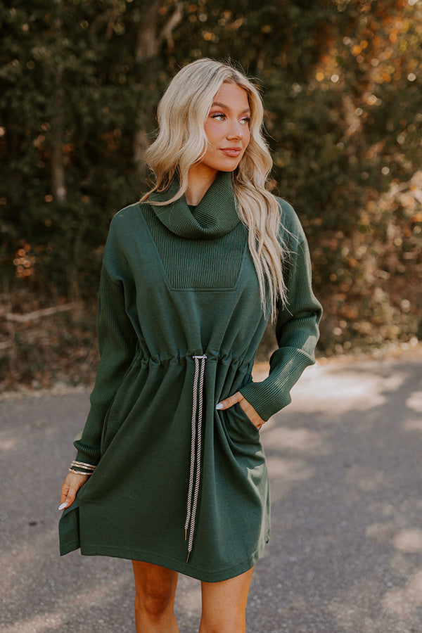 Coffee Shop Cutie Drawstring Mini Dress in Hunter Green L / hunter-green Coffee Shop Cutie Drawstring Mini Dress in Hunter Green L / hunter-green
