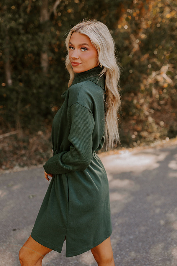 Coffee Shop Cutie Drawstring Mini Dress in Hunter Green L / hunter-green Coffee Shop Cutie Drawstring Mini Dress in Hunter Green L / hunter-green