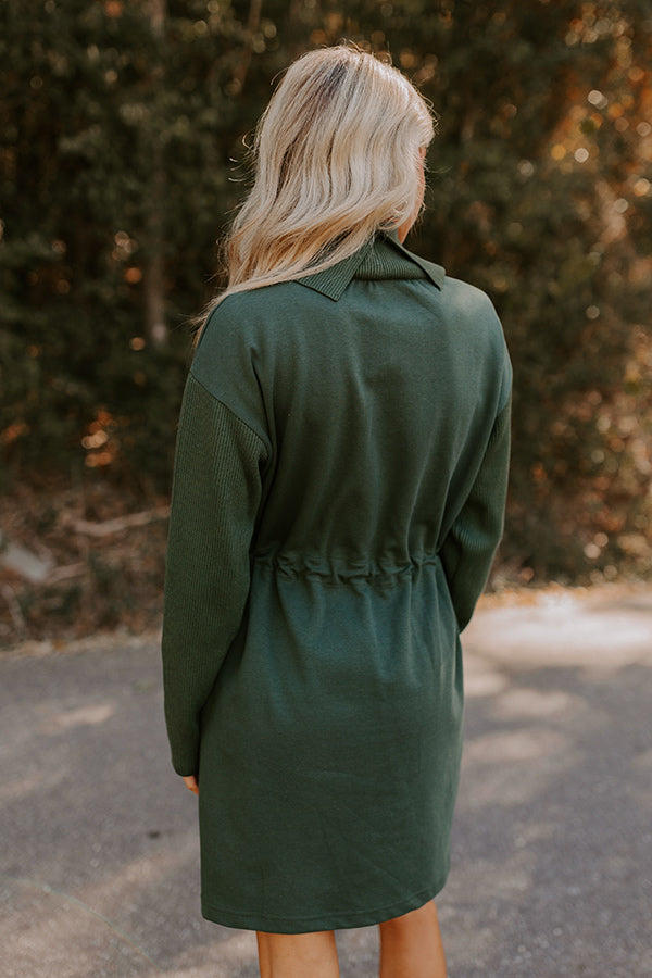 Coffee Shop Cutie Drawstring Mini Dress in Hunter Green L / hunter-green Coffee Shop Cutie Drawstring Mini Dress in Hunter Green L / hunter-green