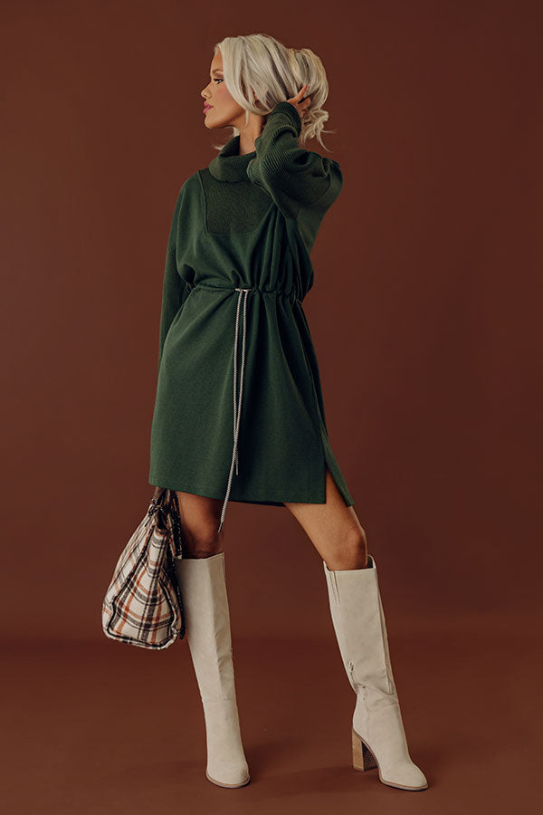 Coffee Shop Cutie Drawstring Mini Dress in Hunter Green Image - 1
