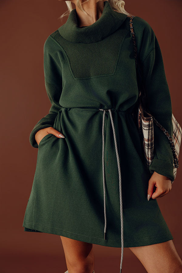 Coffee Shop Cutie Drawstring Mini Dress in Hunter Green Image - 2