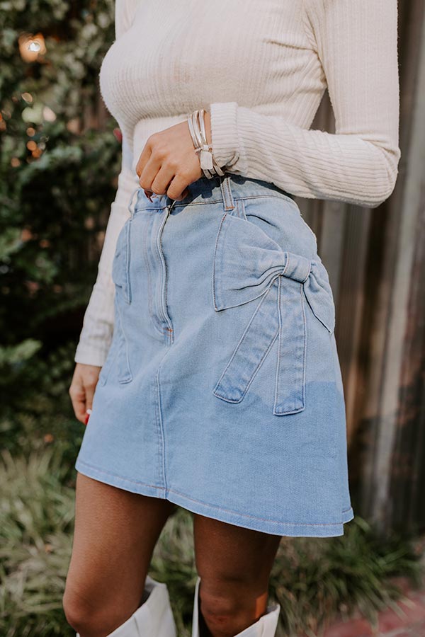 The Kaeli High Waist Denim Skirt in Light Wash