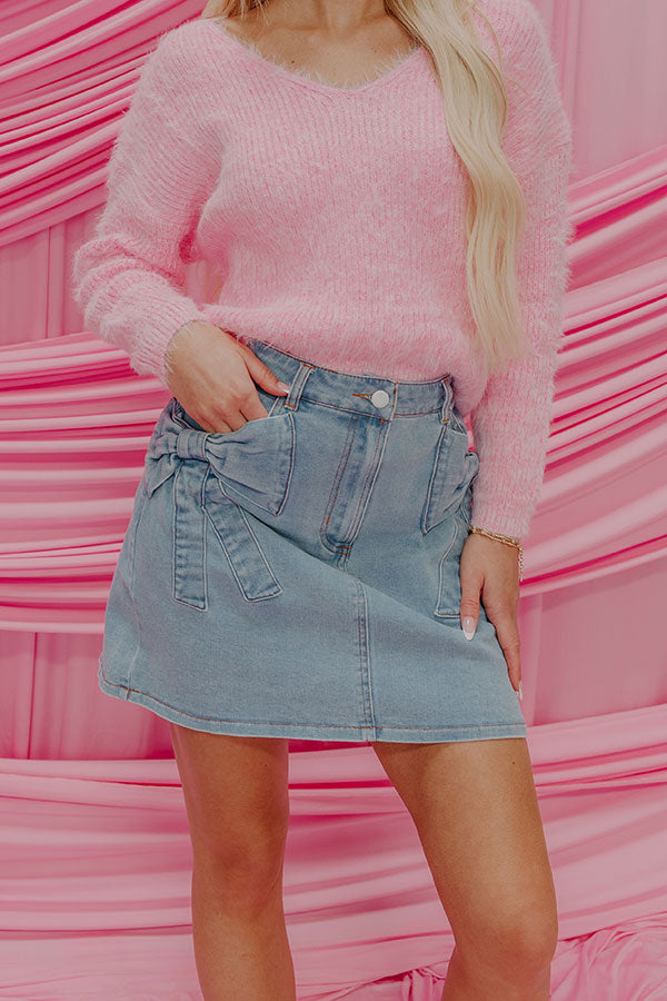 The Kaeli High Waist Denim Skirt in Light Wash