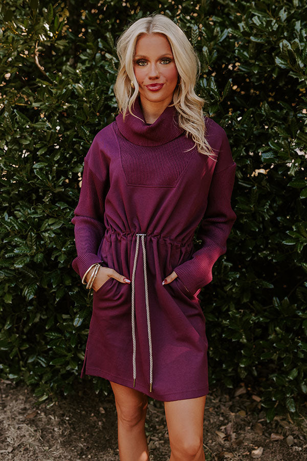 Coffee Shop Cutie Drawstring Mini Dress in Royal Plum