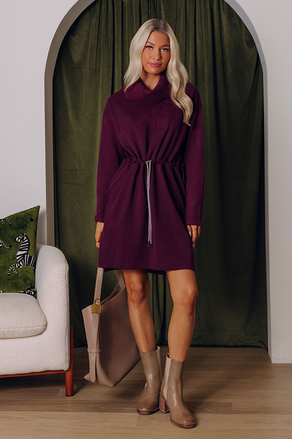 Coffee Shop Cutie Drawstring Mini Dress in Royal Plum Image - 1