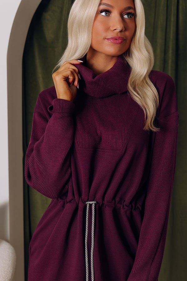 Coffee Shop Cutie Drawstring Mini Dress in Royal Plum Image - 2