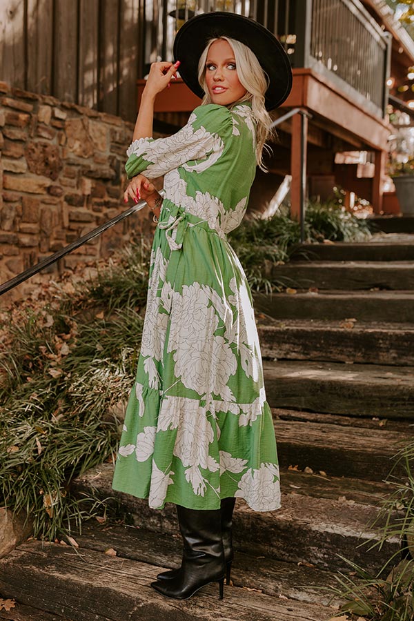 Bistro Bound Floral Midi in Green