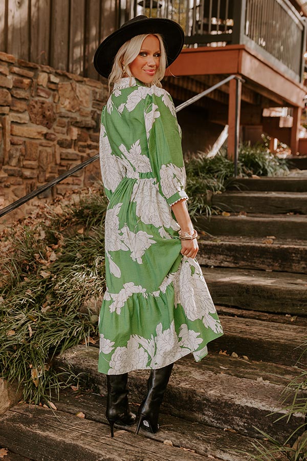 Bistro Bound Floral Midi in Green