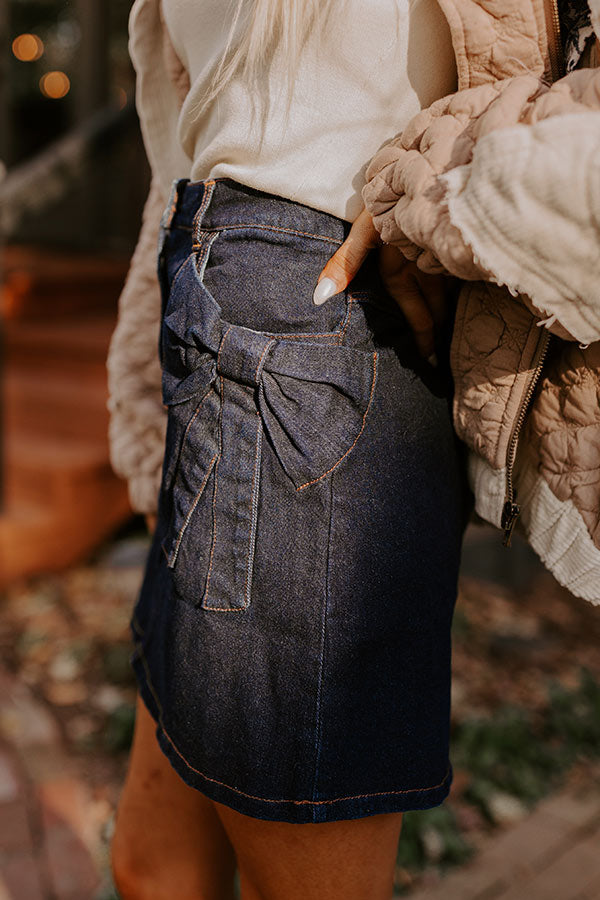 The Kaeli High Waist Denim Skirt in Dark Wash