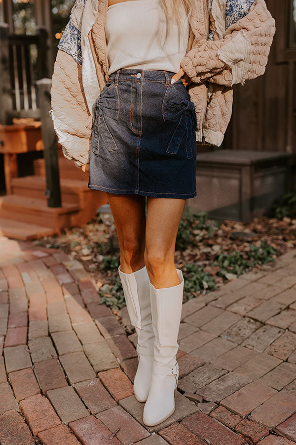 The Kaeli High Waist Denim Skirt in Dark Wash