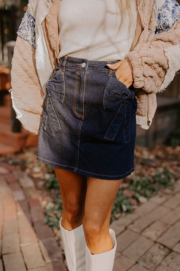 The Kaeli High Waist Denim Skirt in Dark Wash