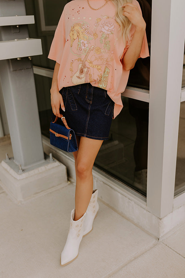 The Kaeli High Waist Denim Skirt in Dark Wash