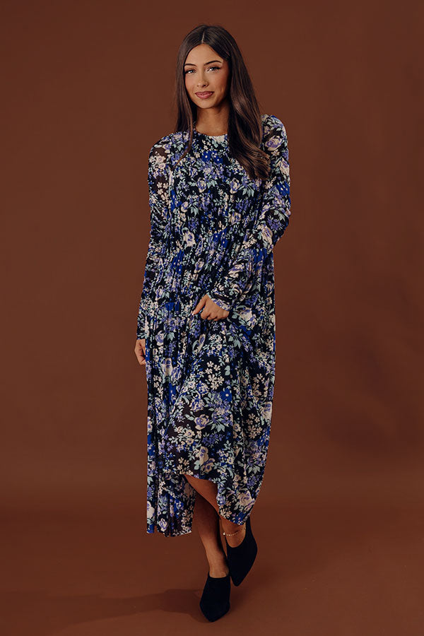 Vineyard Cutie Asymmetrical Floral Mesh Midi in Black Image - 1