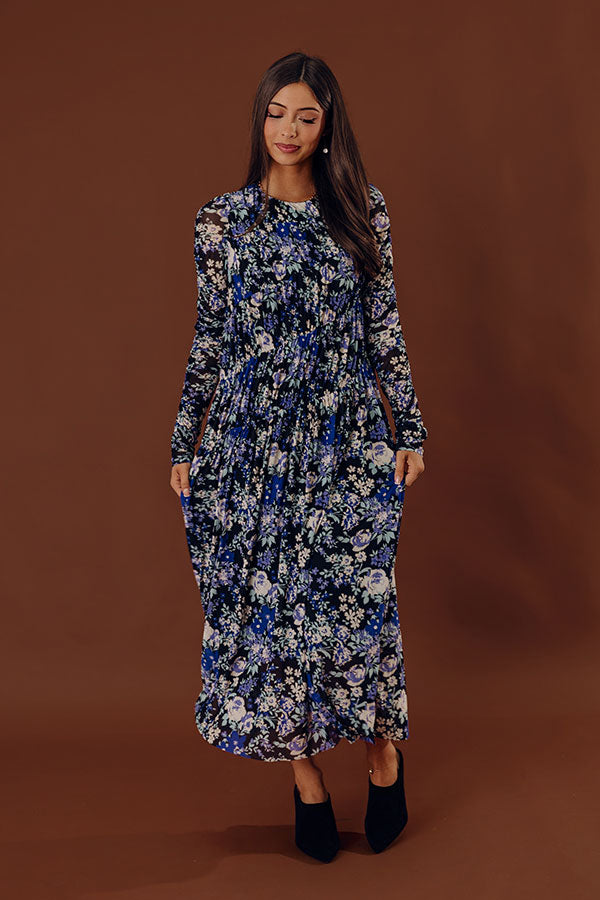 Vineyard Cutie Asymmetrical Floral Mesh Midi in Black Image - 2