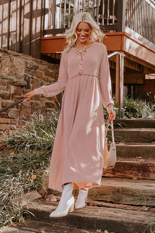 Cozy Moment Waffle Knit Maxi Dress in Rustic Rose