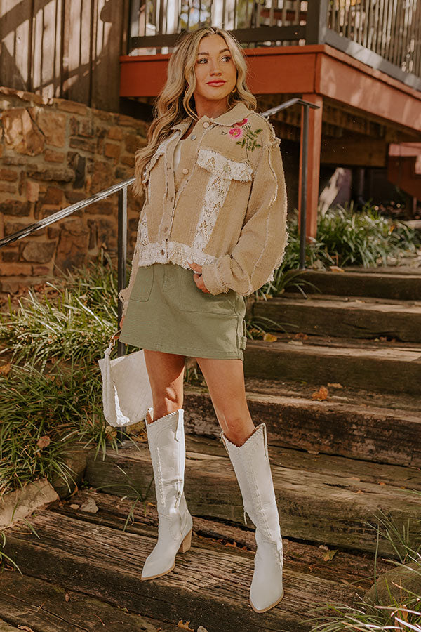 Boho Lifestyle Embroidered Jacket in Khaki