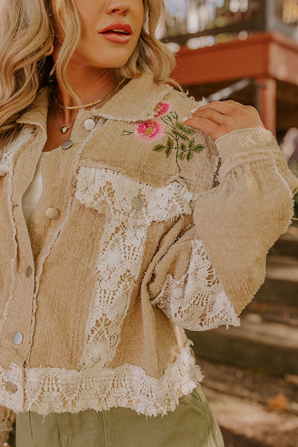 Boho Lifestyle Embroidered Jacket in Khaki