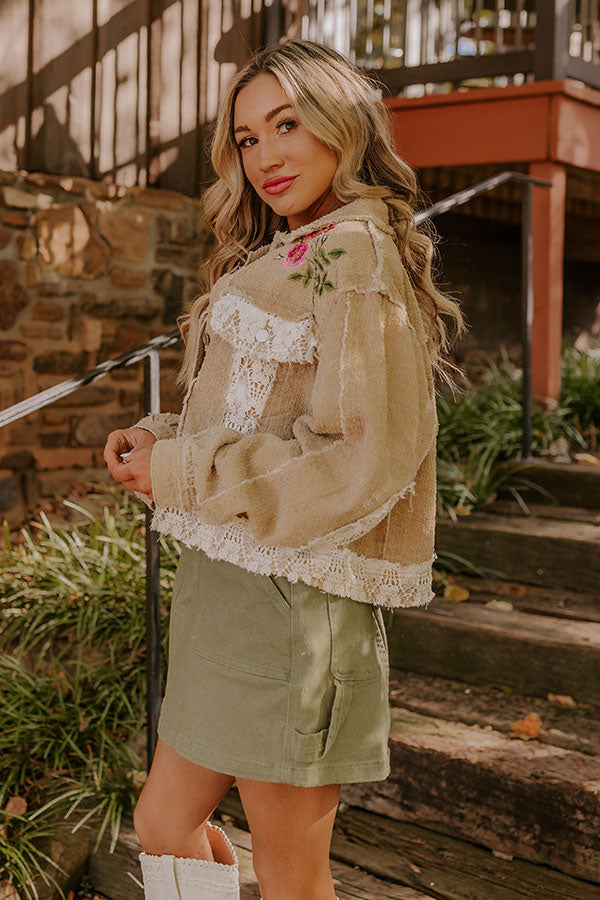 Boho Lifestyle Embroidered Jacket in Khaki