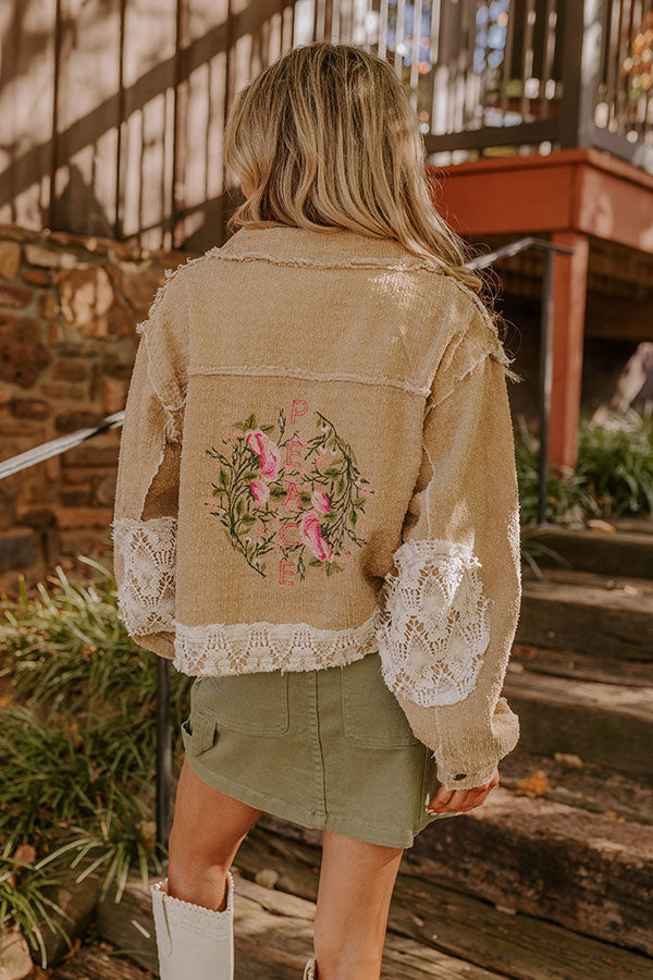 Boho Lifestyle Embroidered Jacket in Khaki