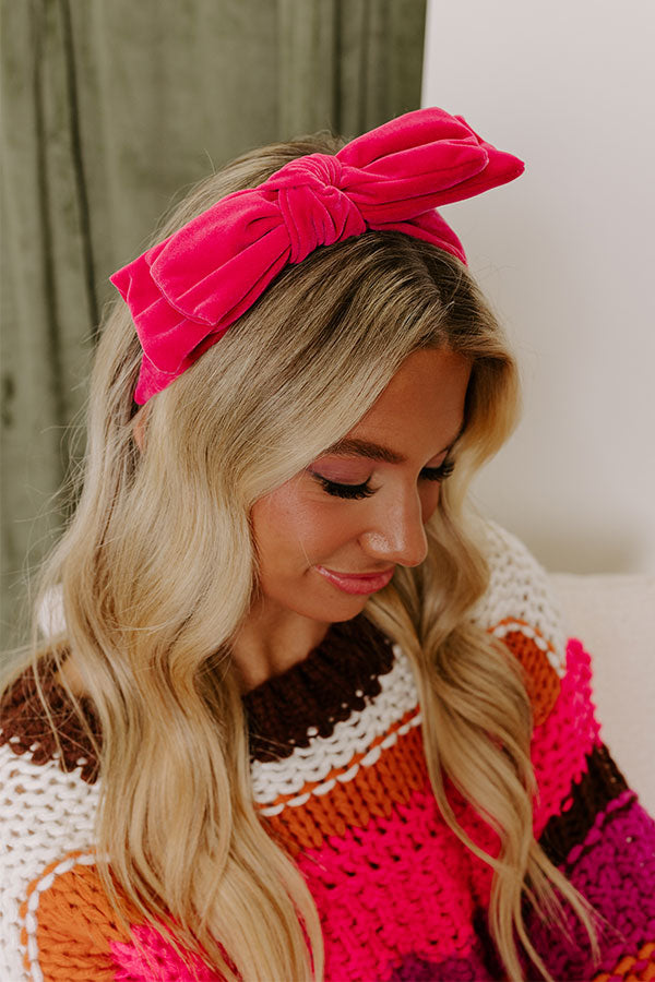 Cute Energy Velvet Headband in Hot Pink