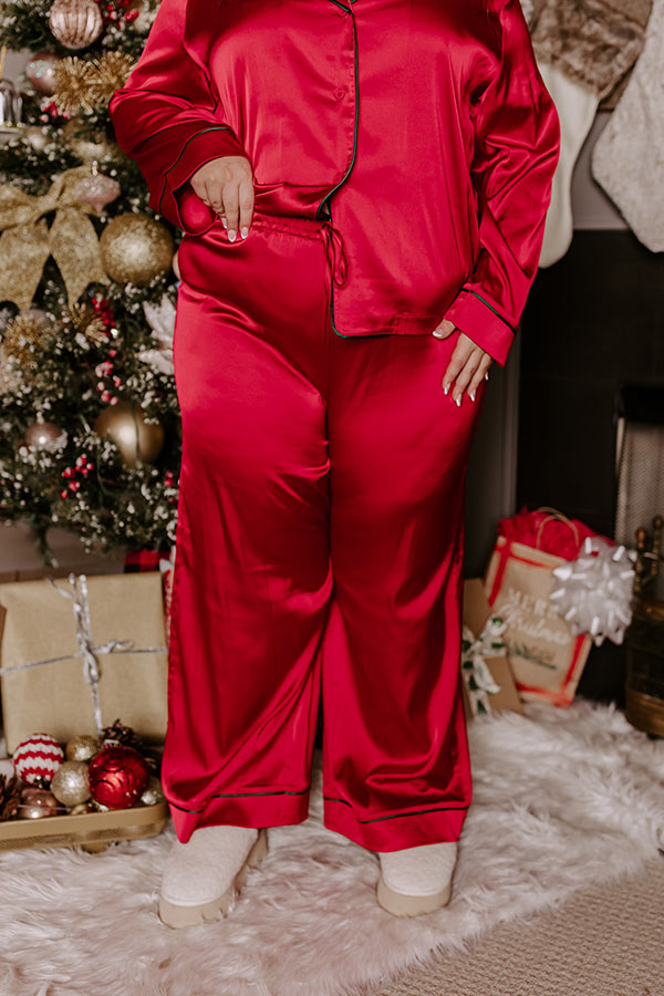 Feeling Luxurious Satin Pajama Pants in Red Curves