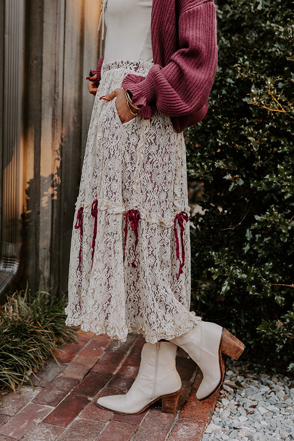 Boho Feels High Waist Lace Skirt in Wine L / Wine Boho Feels High Waist Lace Skirt in Wine L / Wine
