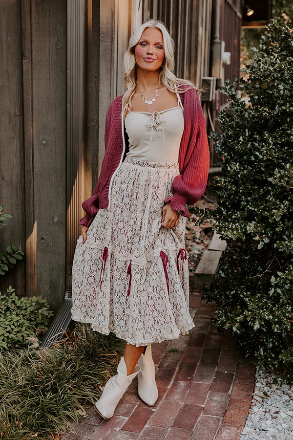 Boho Feels High Waist Lace Skirt in Wine