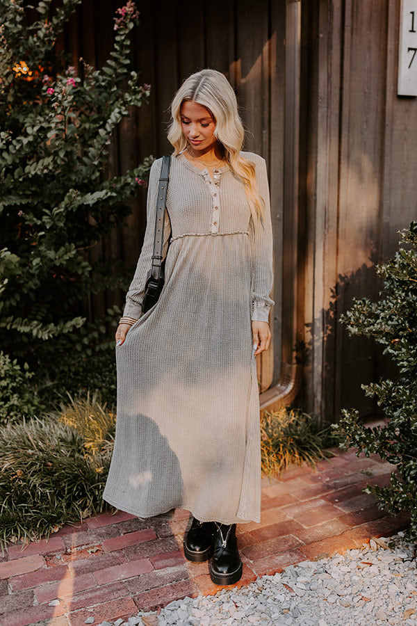 Cozy Moment Waffle Knit Maxi Dress in Grey