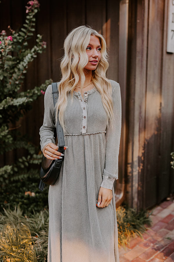 Cozy Moment Waffle Knit Maxi Dress in Grey